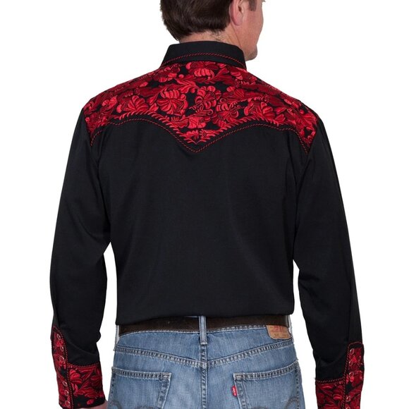 Scully men XXL crimson embroidery tooled floral pearl snap shirt western - Picture 2 of 2
